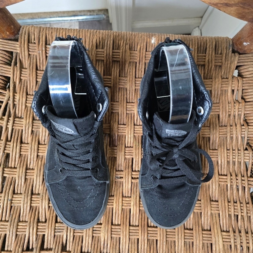 Vans Old Skool kids‎ Black High-Top Sneakers lace up with zip back 2.5 - Picture 2 of 7
